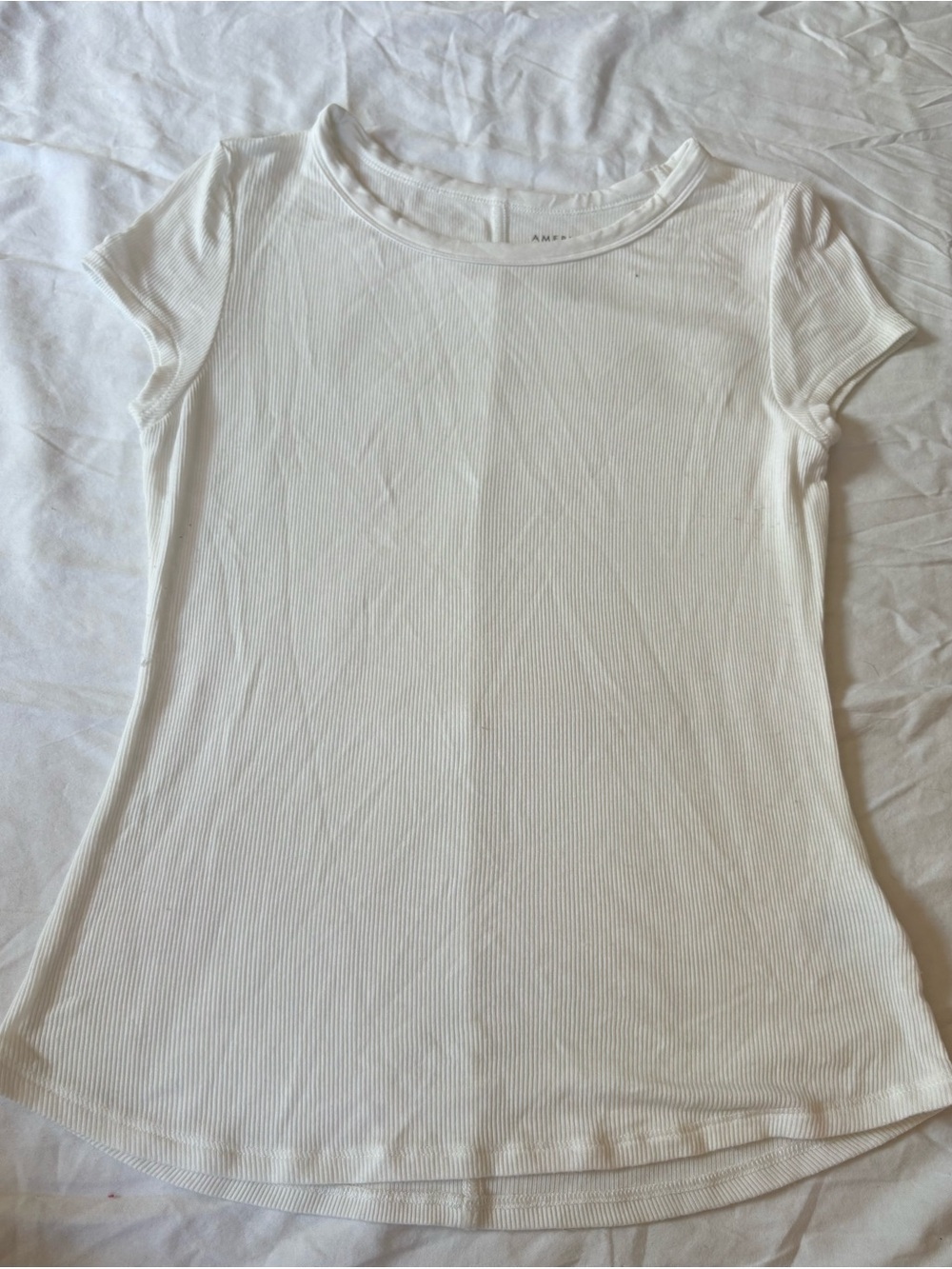 American Eagle Outfitters White Ribbed Short Sleeve Tee